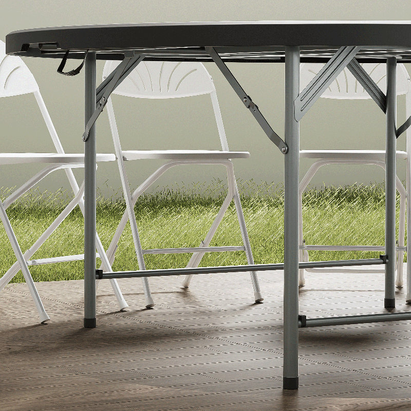 Black 65" Round Collapsible Plastic Dining Table with Steel Legs