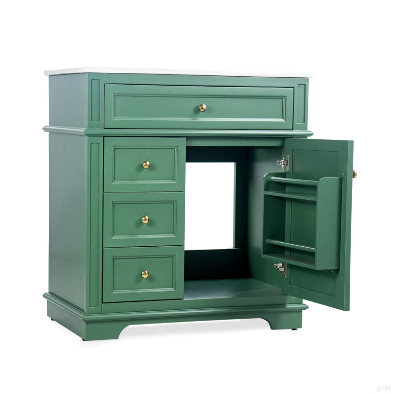 30" Bathroom Vanity With Sink, One Tip-Out Drawer, Three Drawers, Door Shelf, Soft Closing Door
