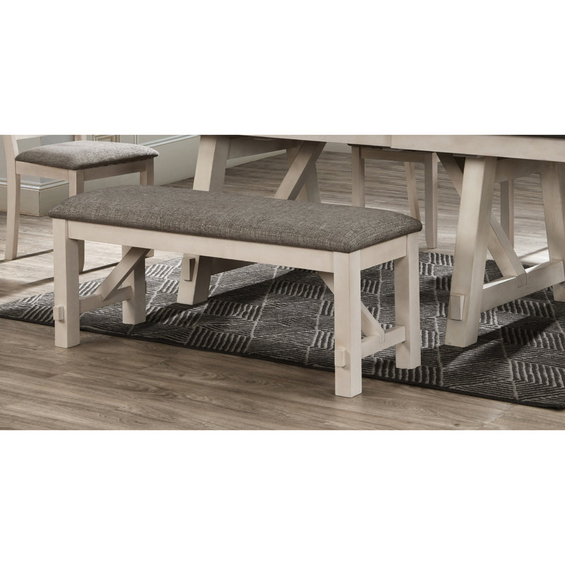 Chalk Gray Finish Upholstered Bedroom And Dining Bench, Transitional Style, Solid Wood, Square Legs, 76Mm Thick Cushion Bench In Cottage Style With Finish, For