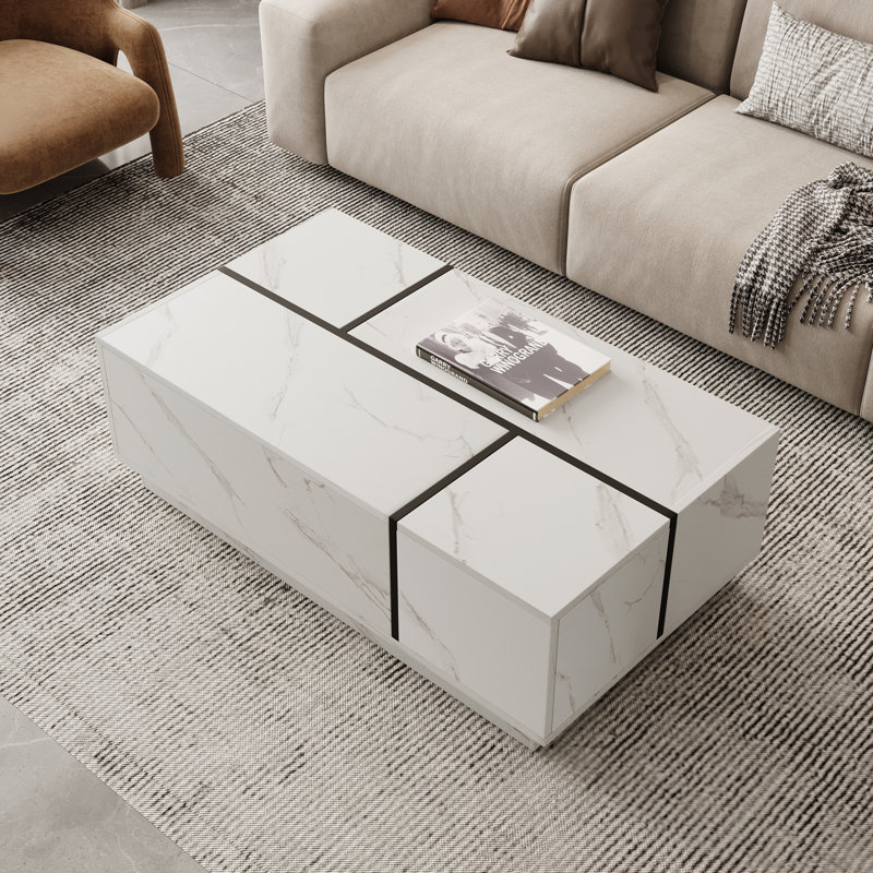 Table basse rectangulaire avec rangement, Blanc