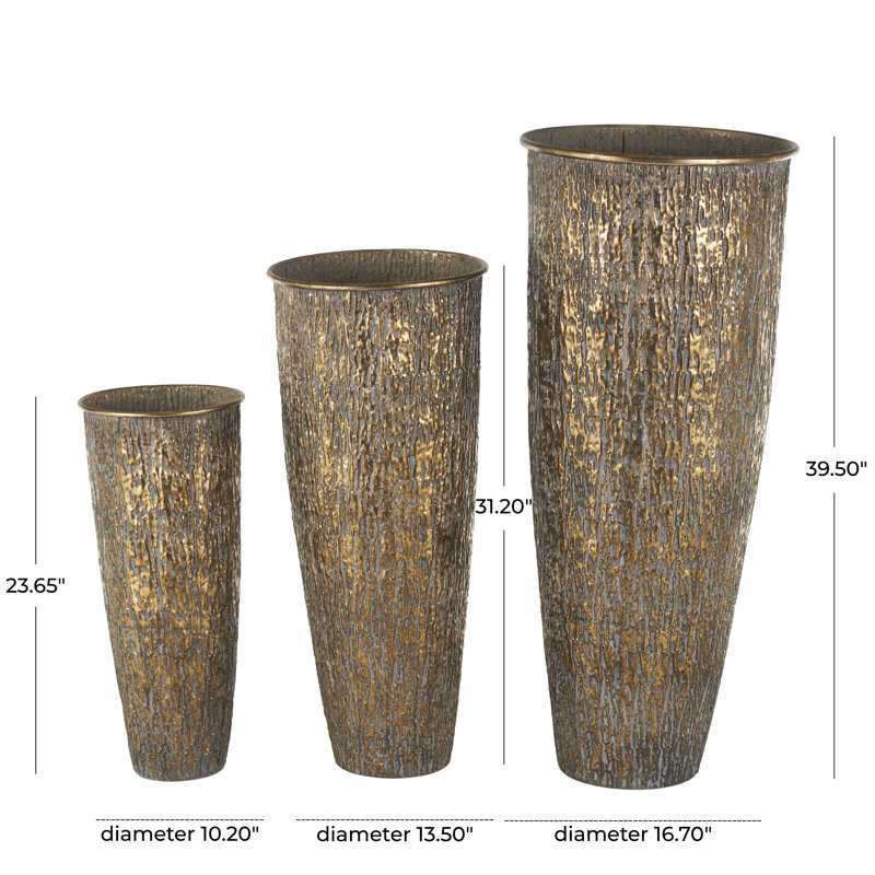 Cole And Grey Metal Tapered Textured Floor Abstract Vase With Gray Backing