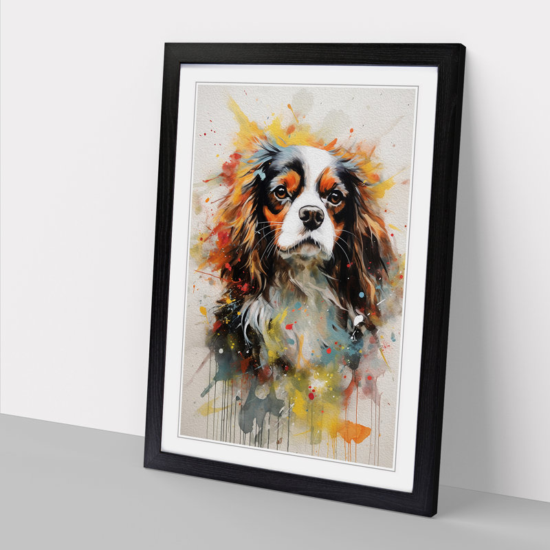 Cavalier King Charles Spaniel Action No.2 - Single Picture Frame Print on Wood, 46cm H x 34cm W x 2cm D, Black Framed