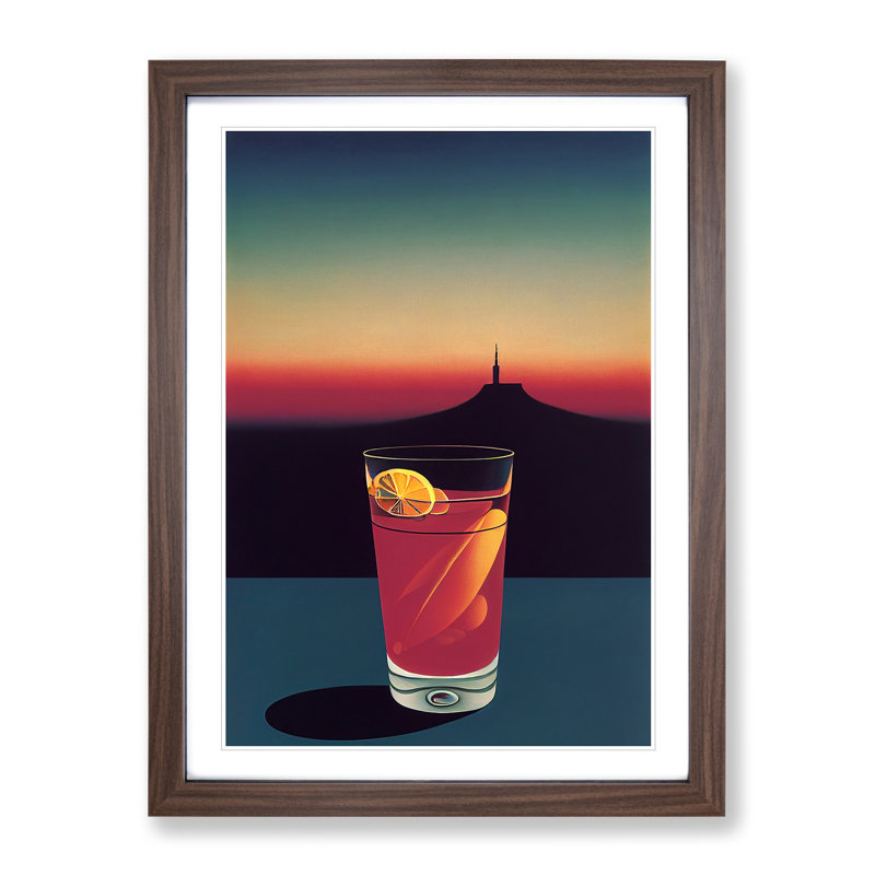Cocktail At Night - Single Picture Frame Print, 64cm H x 46cm W x 2cm D, Walnut