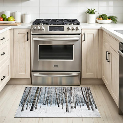 Clear Machine Washable,Birch Trees Snow Winter Wood Tree Indoor Area Rug