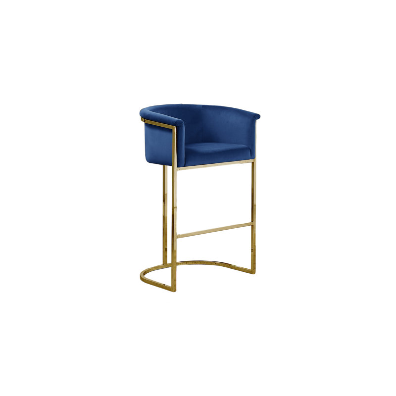 Maebelle Velvet Barstool 29" (Single Chair), Gold, Navy Blue