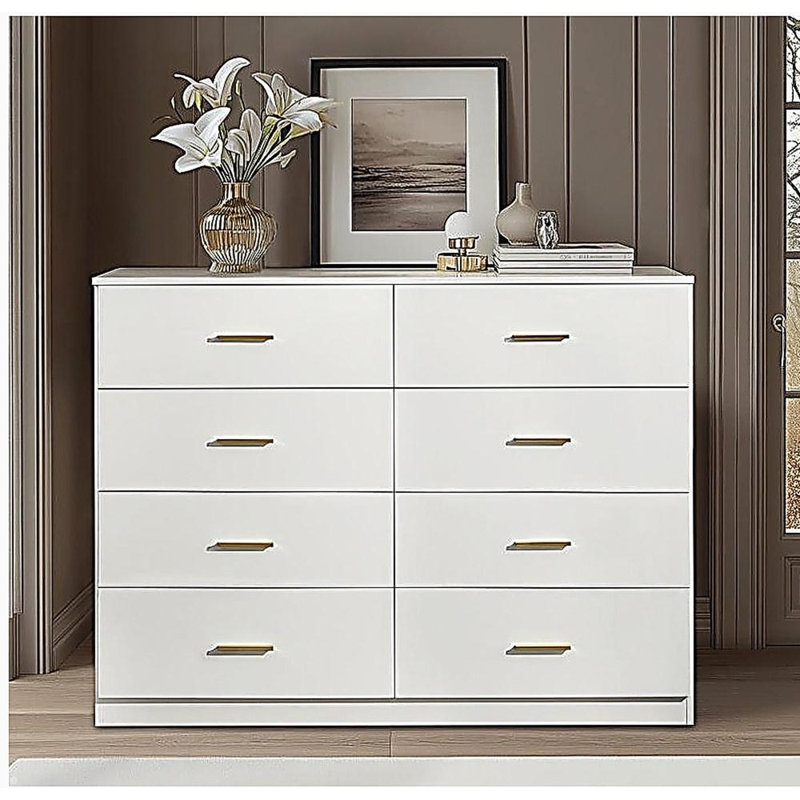 Commode blanche moderne à 8 tiroirs - Tiroirs spacieux, robustes et sécuritaires