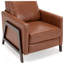 Fauteuil inclinable manuel Madeline en similicuir gel caramel avec cadre en bois exposé Mid-Century
