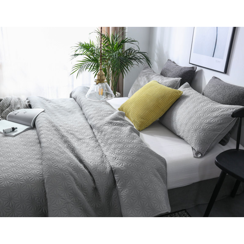 Ensemble de courtepointe réversible , Jet gris silex, Courtepointe surdimensionnée pour grand lit + 2 t