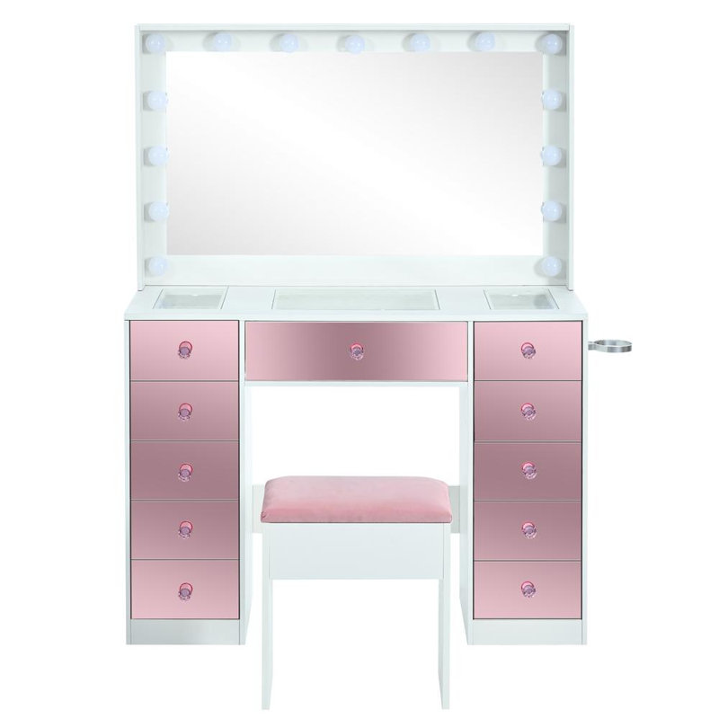 Vanity Desk Set with Cushioned Stool