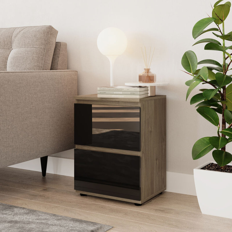 Otella 36cm W Metal Bedside Table, Oak/Black