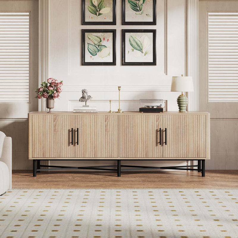 Armoire de rangement décorative 4 portes avec tablettes réglables, Naturel