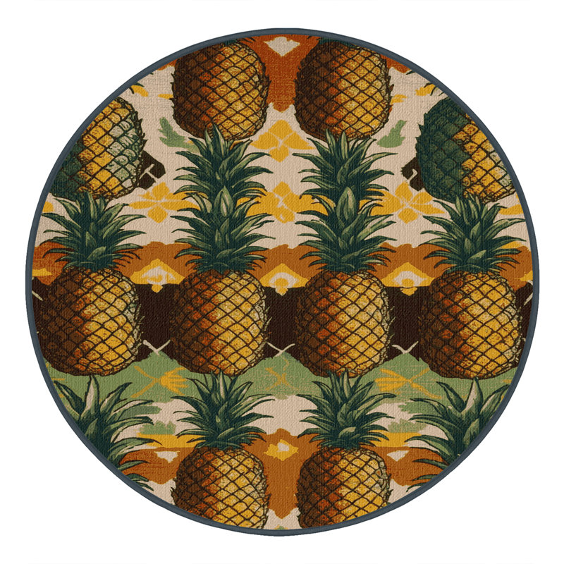  Washable Pineapples Hawaiian Area Rug, Rond 6 pi