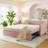 Twin Size Upholstered Daybed with Pop Up Trundle – No Box Spring Needed, Pink for Guest/Youth Rooms