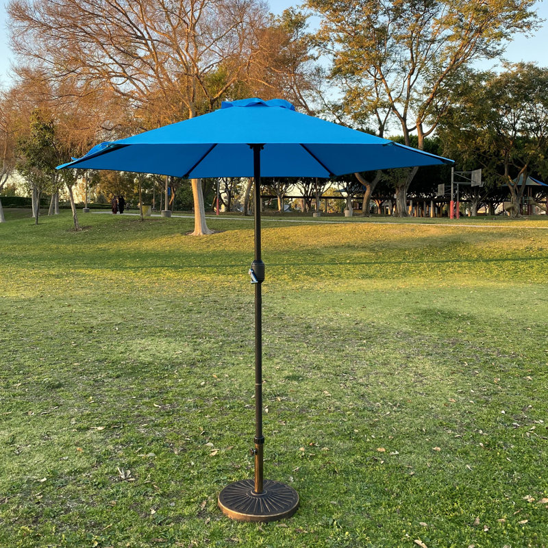Parasol de marché hexagonal Lotus avec support / base bleu 7,5 pi Lotus