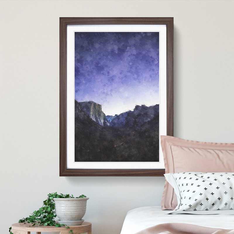 Yosemite Valley At Night In California - Single Picture Frame Painting on MDF, 45cm H x 33cm W x 2cm D, Walnut Framed