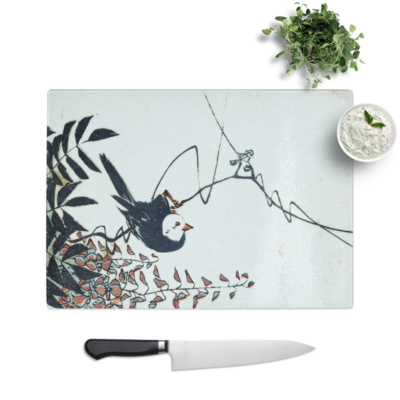 Tempered Glass Bird and Wisteria Tree Chopping Board, 39 cm W x 28.5 cm L