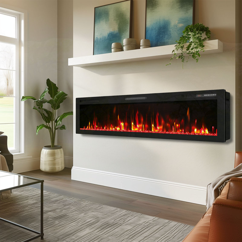 Abrum Electric Fireplace, 18.11" H x 68" W x 4.45" D