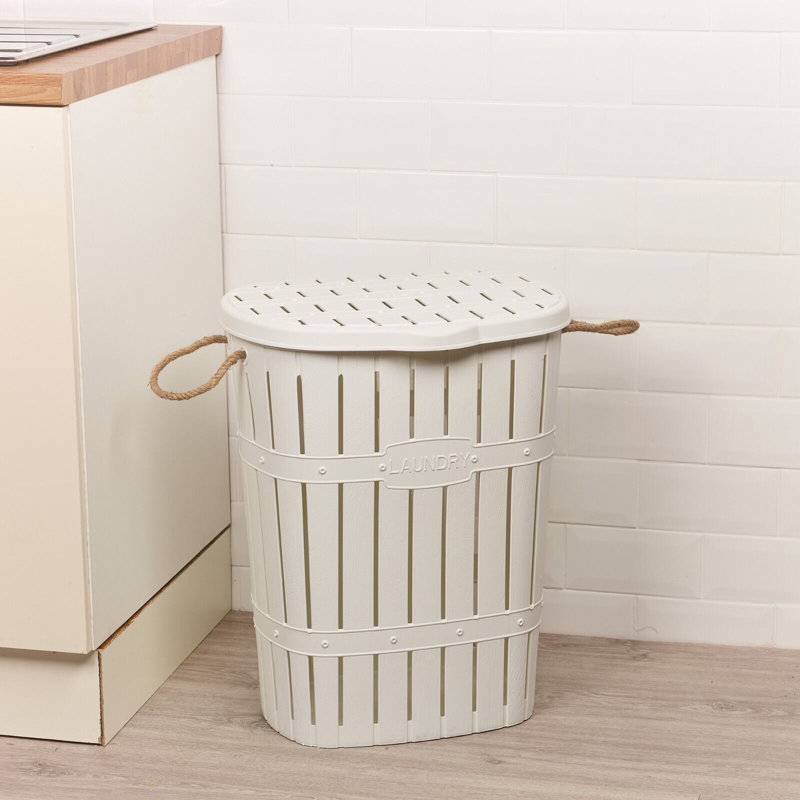 Plastic Laundry Basket with Handles, White