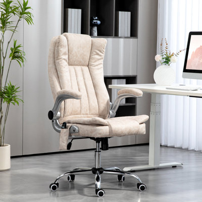 Fauteuil de bureau blanc crème avec huit modes de massage par vibration et siège réglable rabattable pour un massage productif, fonction de la chaleur, hauteur et