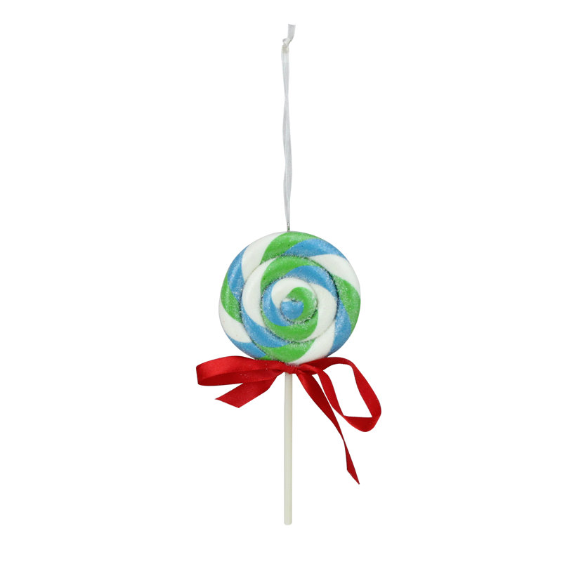 Décoration de Noël suçon scintillant torsadé avec boucle rouge 6 po, Vert / blanc / rouge