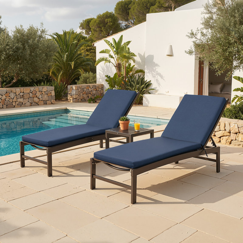 Ensemble de coussins de chaise longue d'extérieur 21 po x l 72 po x P 2,75 po (ensemble de 2), Marine, 2