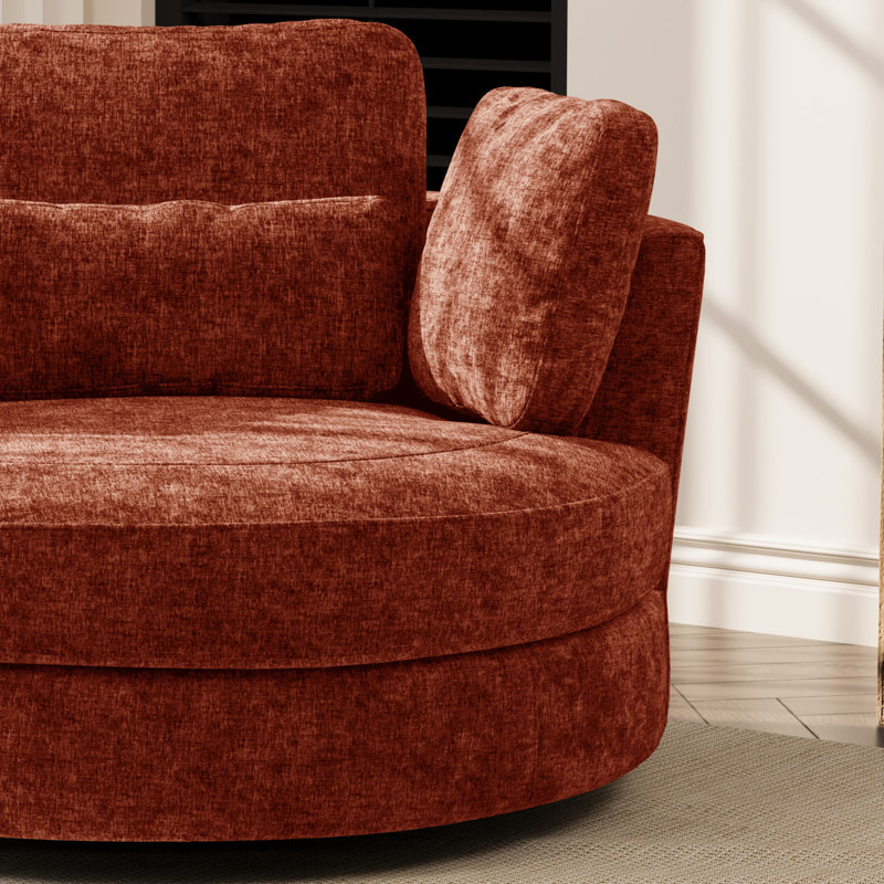 Upholstered Slipcovered Oversized Swivel Barrel Accent Chair, Terracotta Chenille