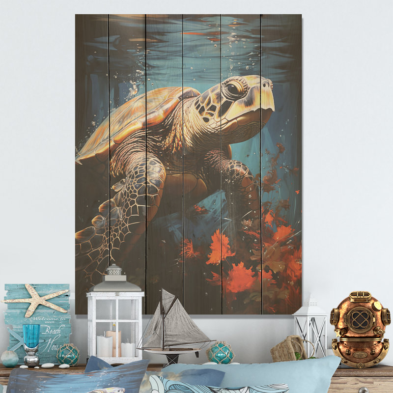 Urban Urban Explatic - Tortue, art mural sur bois de pin naturel, H 40 po x l 30 po