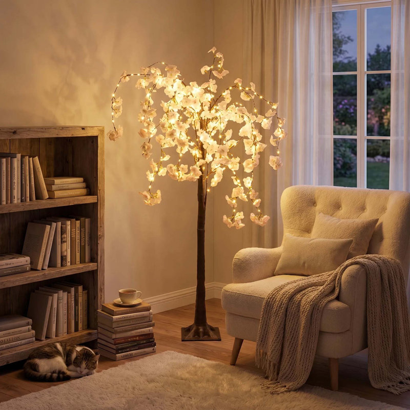 Lampe sur pied à branches 59 po, cerisier en fleurs avec télécommande, huit effets lumineux