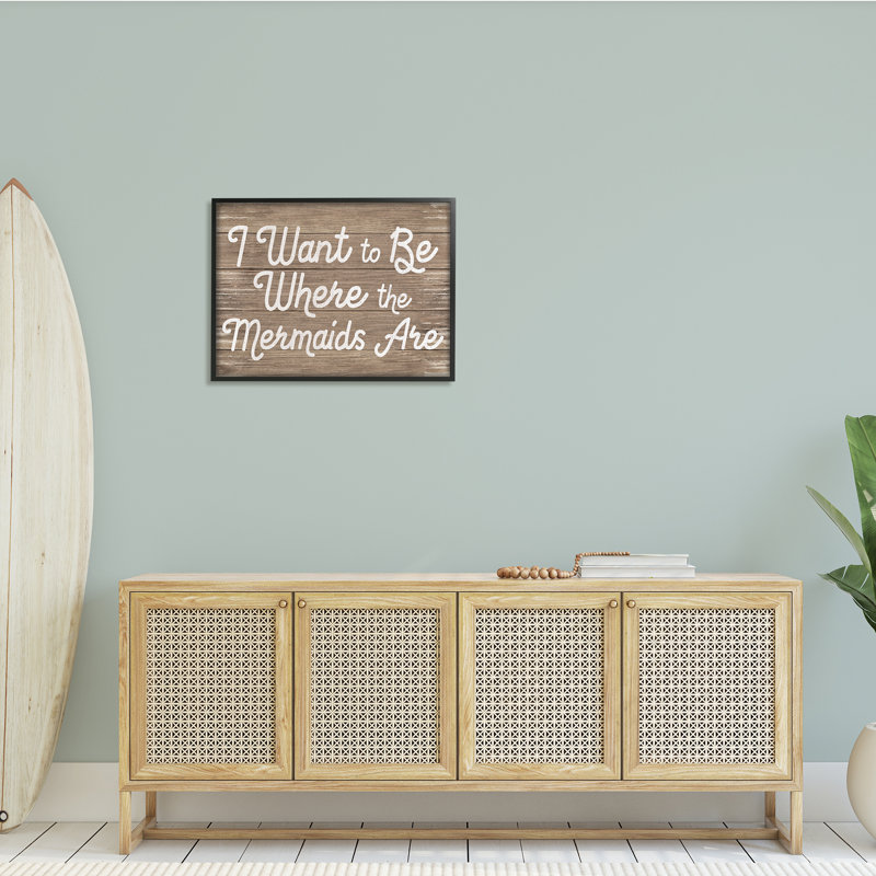 Be Where Mermaids Are Expression Rustic Grain nautique, Giclée encadrée noir minuit, H 24 po x l 30 po x P 1,5 po