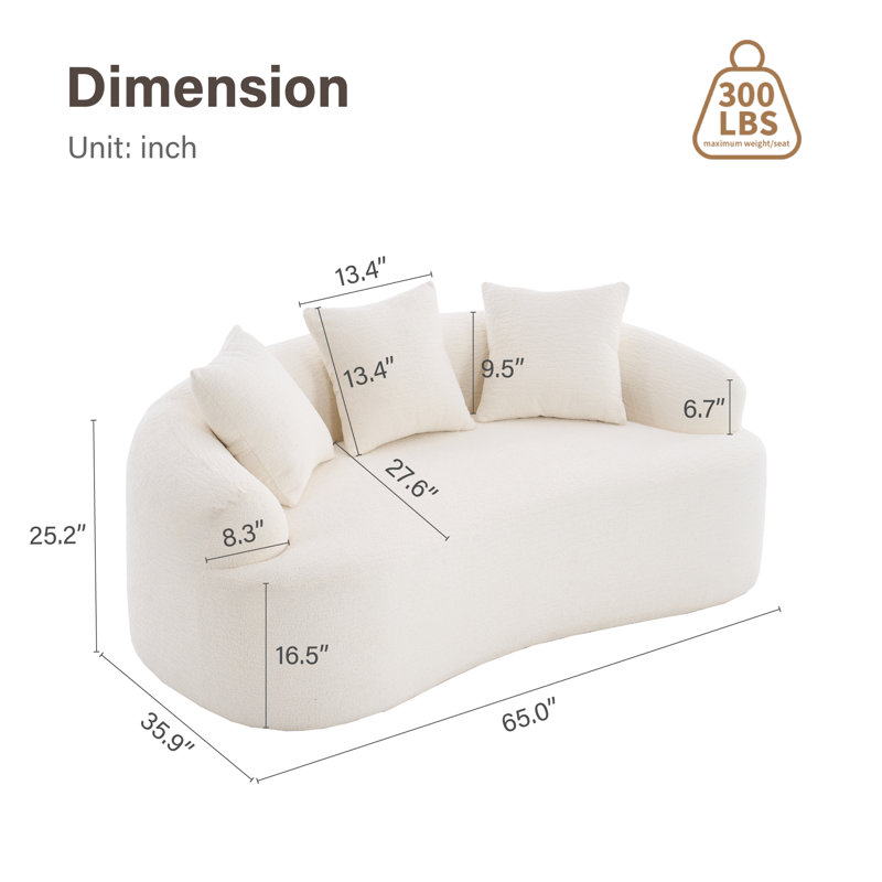 Boneless 65" Chenille Curved Sofa, Beige