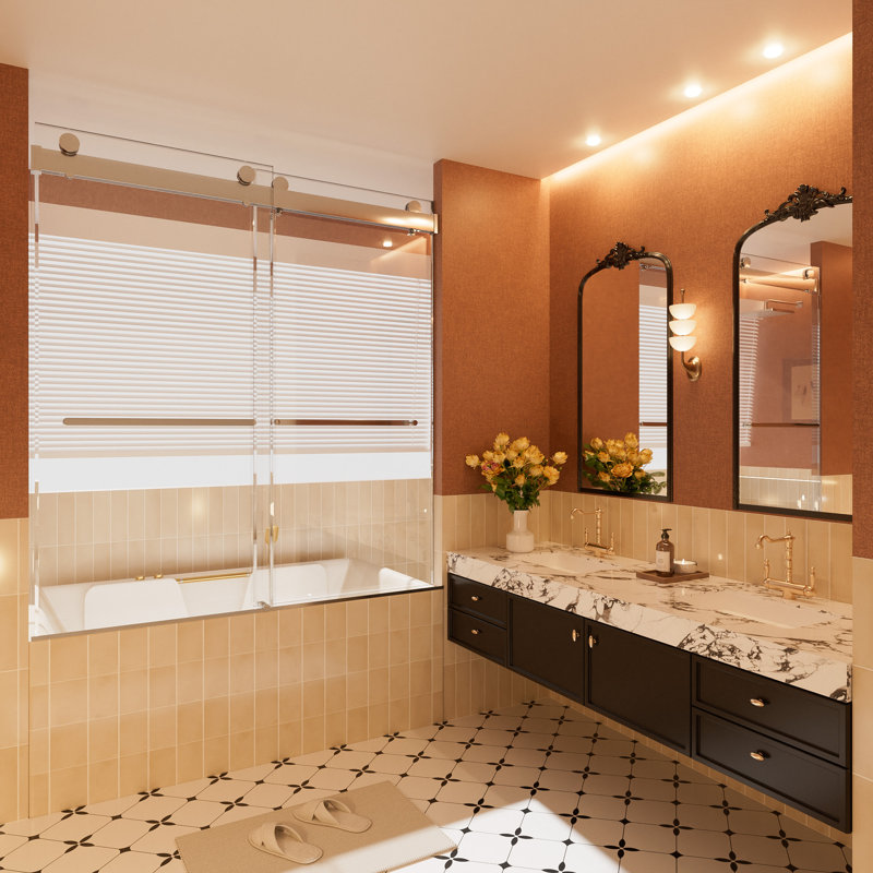 56-60"W x 62"H Frameless Soft Closing Double Sliding Tub Door with 5/16" Clear Glass, Chrome