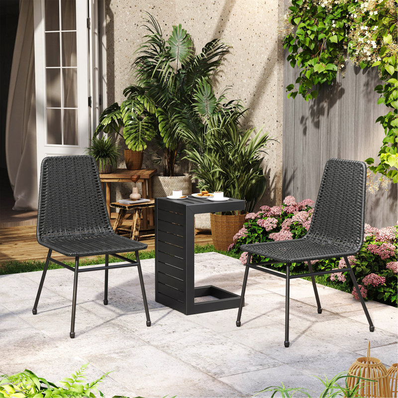 Dark Brown Chair(2)+Black Accent Table