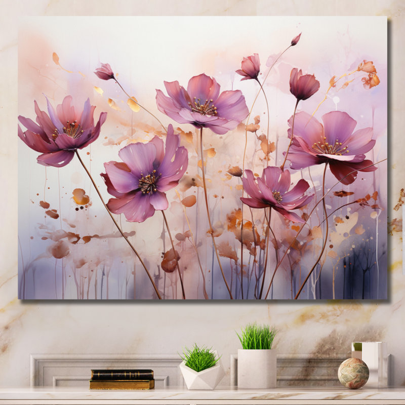 «Mauve Ethereal Blooms II - Abstract Botanicals», art mural sur toile, Toile tendue, L 40 po x H 30 po