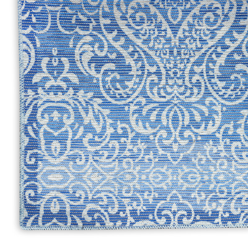 Machine Washable Cotton Blend Area Rug in Blue, Rectangle 7'10" x 9'10"