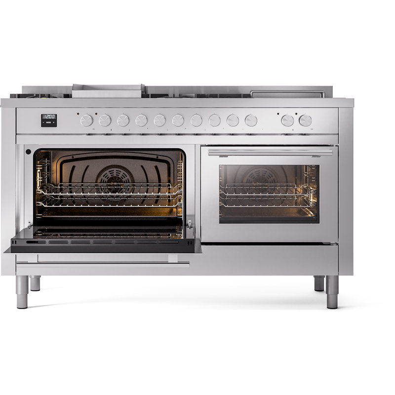 ILVE ProfessionalPlus II 60 Dual Fuel Range, knobs, Stainless Steel, Natural Gas