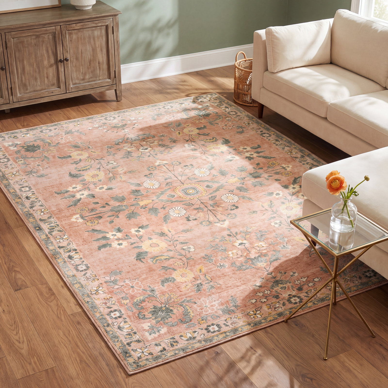 Berger Floral Rug, Rectangle 5' x 7'6"