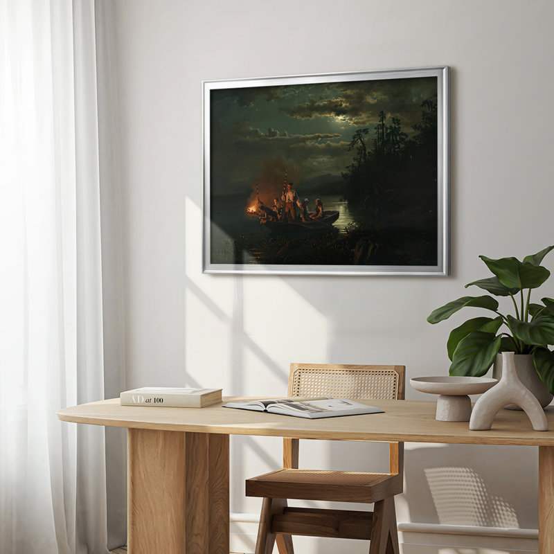Fishing by Torchlight (Lystringsfiske)-Hans Gude & Adolph Tidemand-Framed Gallery Wrapped Canvas-1851, 22.5x30.5, Silver