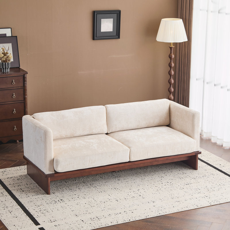 Canapé rembourré avec base en bois massif, Beige