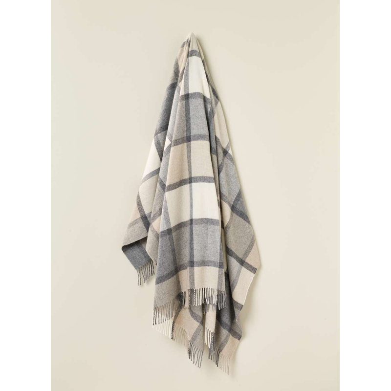 Jeté tissé en laine d'agneau Merino, Blanc / gris / patchwork beige