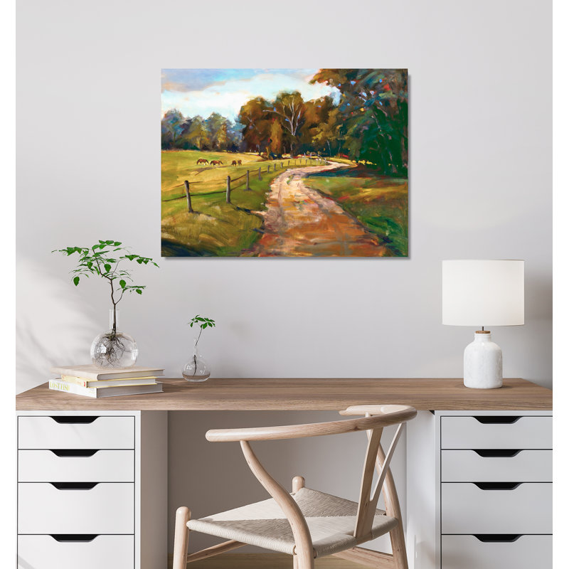 John Beard Collection''s Country Path With Horses On Giclee Canvas Hand Embellished Art, 30" H x 40" W x 2" D, Wrapped Canvas