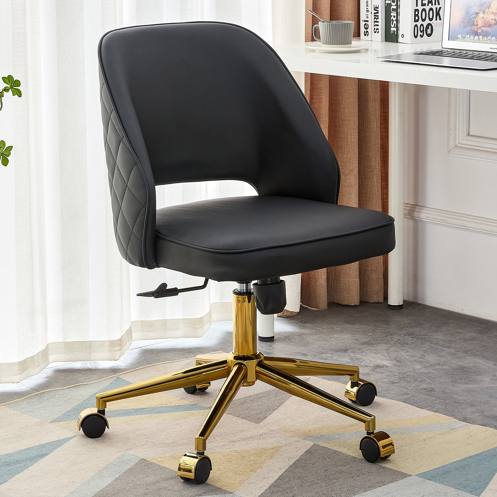 Austin Leather Upholstered Office Chair Silver Five-Star Base / Black