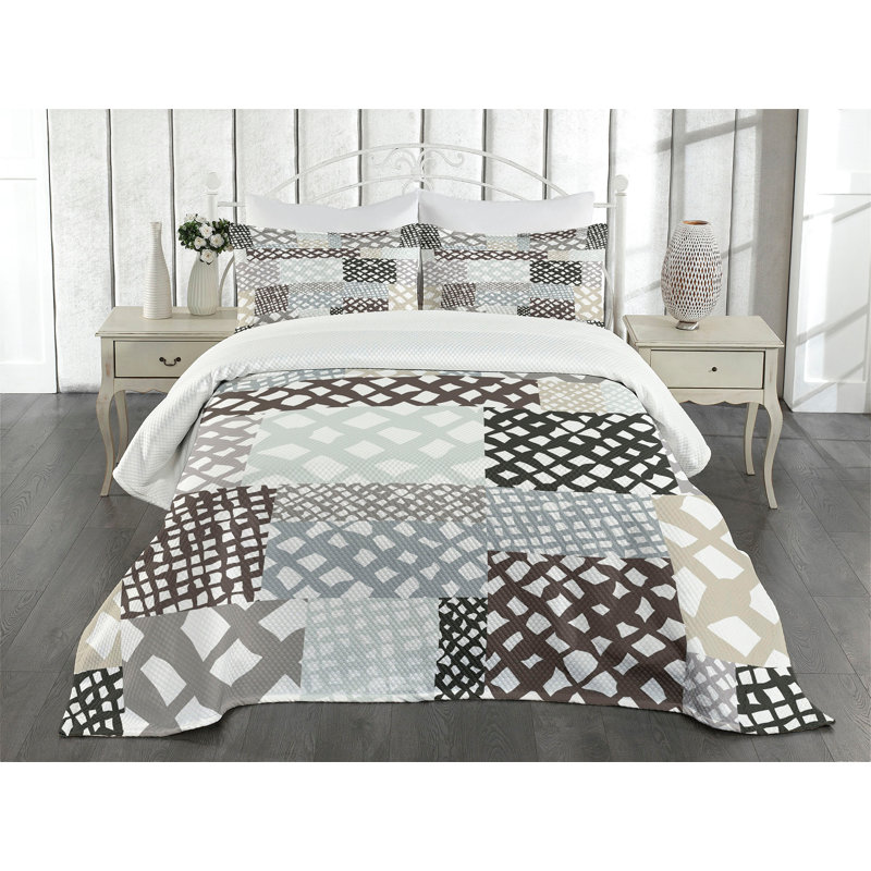 Ambesonne Retro Bedspread Set Patchwork Style Multicolor