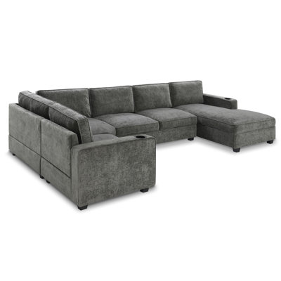 Comfy Chenille U-shaped Sectional Sofa, Modern Design For Home Entertaining