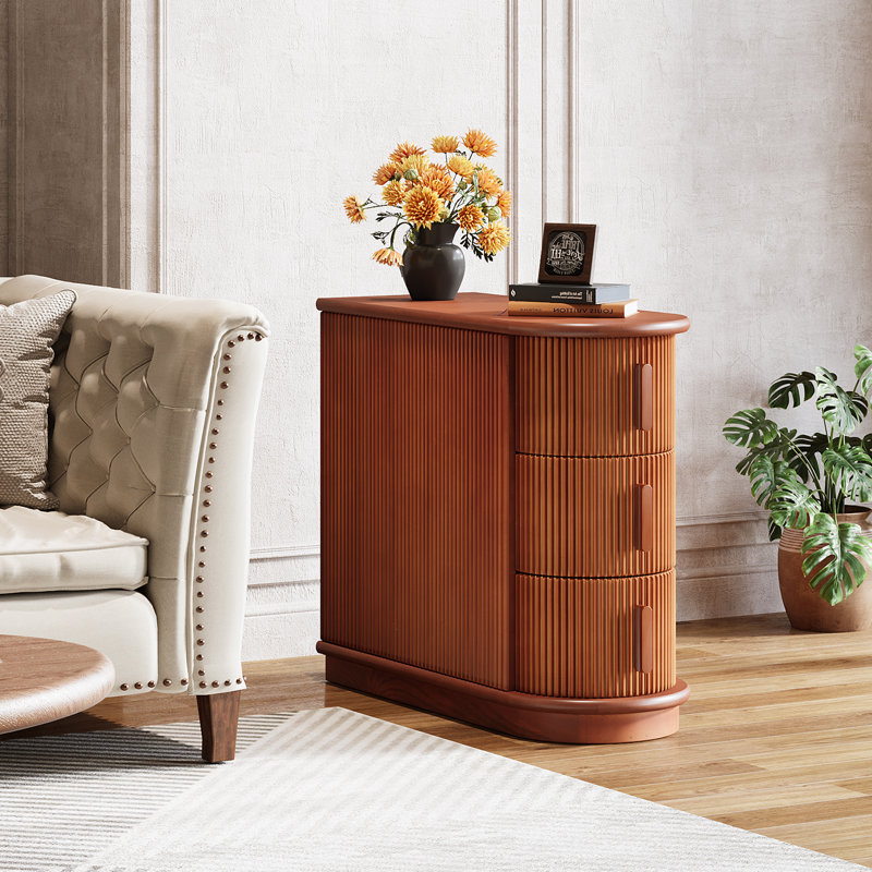 3 - Drawer Walnut End Table (Set of 2), Brown