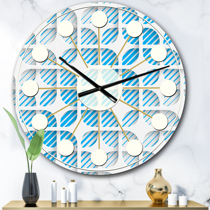 Horloge murale 3D blanche et bleue II - Mid-Century, Petit