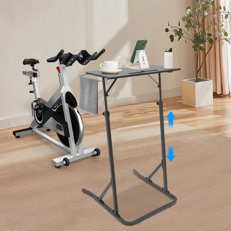 41.54-60.24in Adjustable Height Bike Trainer Desk, Freestanding Treadmill Laptop Workstation with Tablet Slot & Cup Holder,