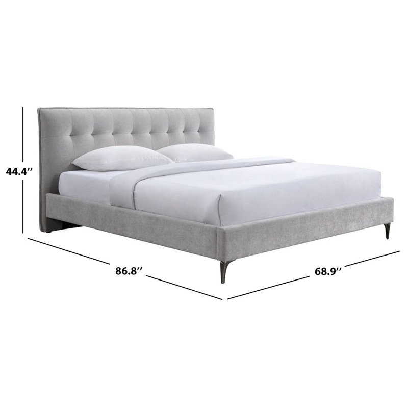 Rexsie Tufted Headboard Queen Bed, Queen, Light Gray/Black