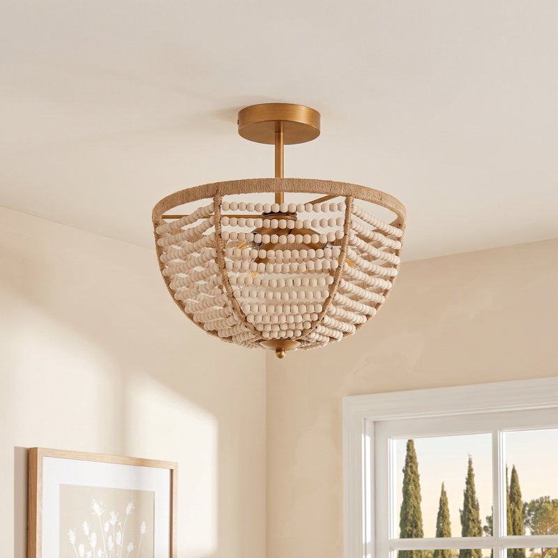Jax 3 - Light 14'' Simple Drum Semi Flush Mount With Beaded Accents