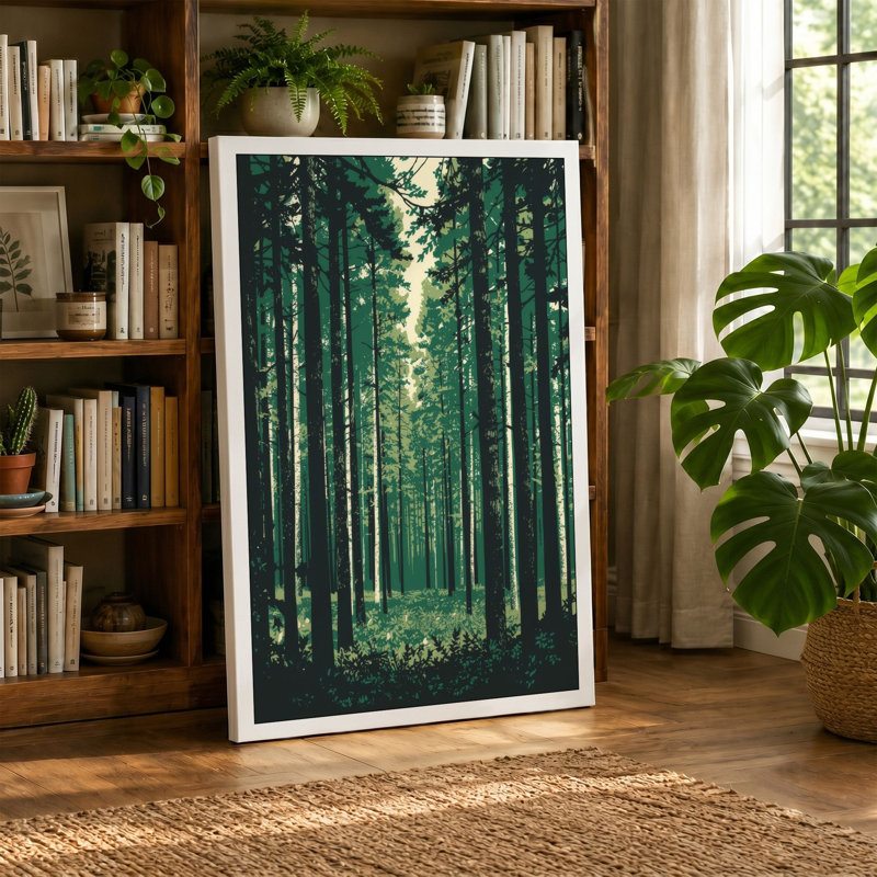 Forest Pathway Scandinavian - Wrapped Canvas, 36x24 - 91.4 x 61.0 cm, Ochre Border