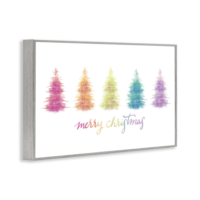 Rainbow Christmas Trees, art de la giclée encadrée par House Fenway, Estampe numérique Farmhouse, H 16 po x l 24 po